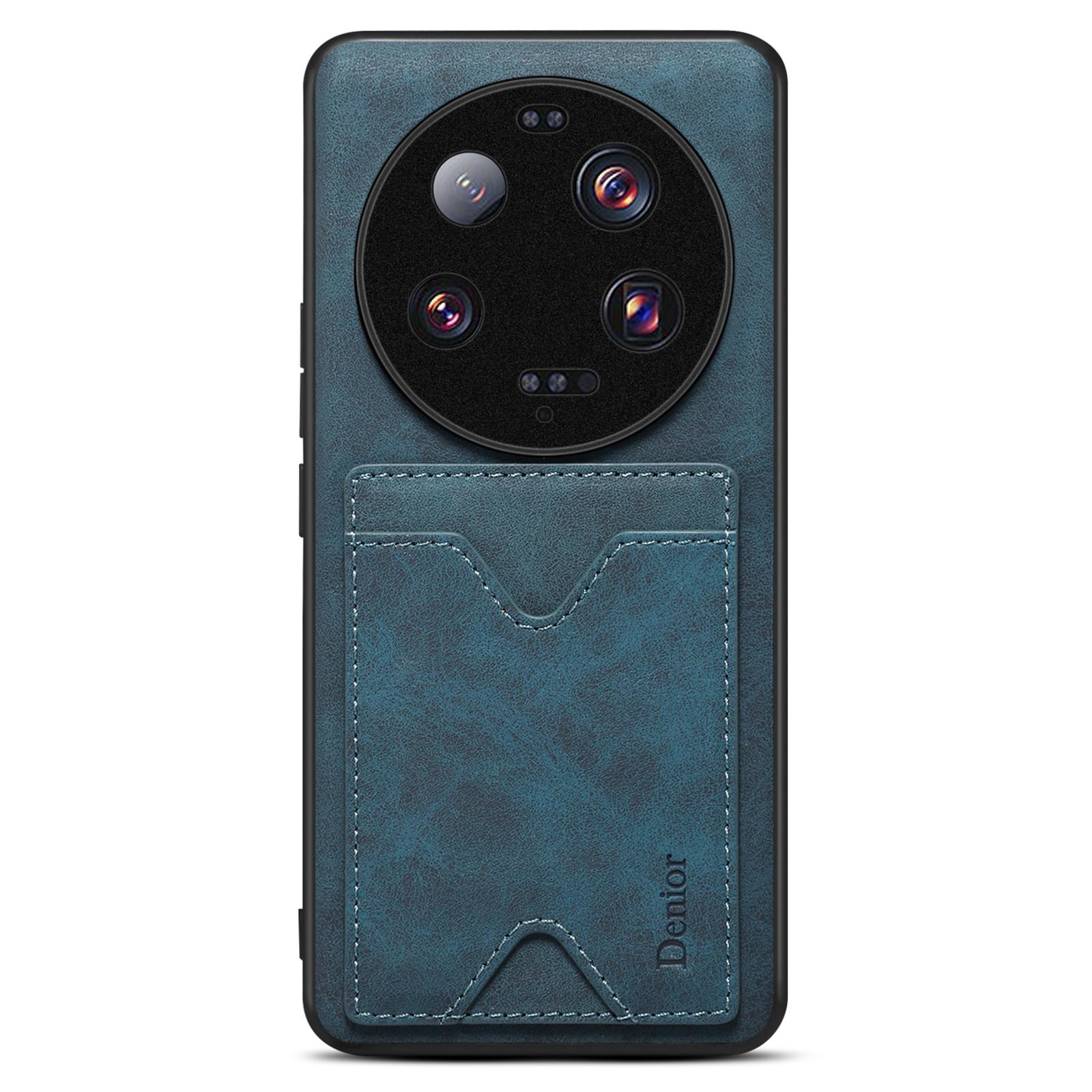 

DENIOR For Xiaomi 13 Ultra Drop-proof Case with Kickstand Card Slot PU Leather Coated TPU Phone Cover Blue