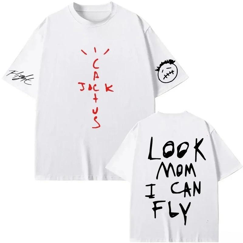 GUOYAN TOP Katoenen T-shirt Heren Dames Mode Hip Hop T-shirts Cactus Jack Losse Korte Mouw Fans Cadeau Tops Heren Kijk Mam Ik Kan Vliegen K37 XL