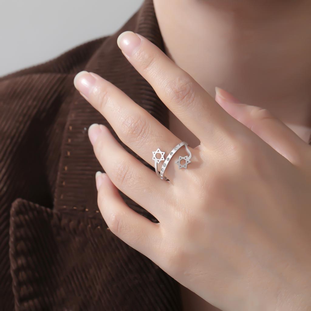 Minimalist Star of David Open Ring Magen David Ring Wicca Amulet Hexagram Ring Adjustable Je Star Jewelry for Women & Men