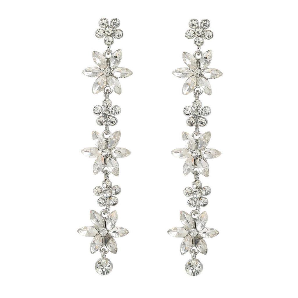 Elegant Multi-Layer Flower Earrings for Women - European & American Style with Colored Diamonds