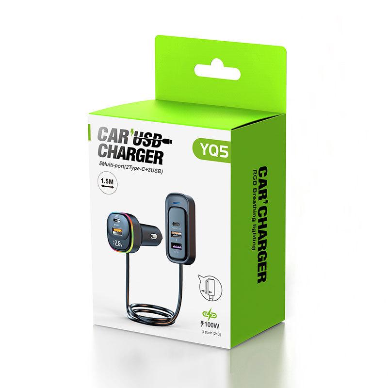 Super Fast Multifunctional Rear Seat Car Charger with PD Multi-Port Cable