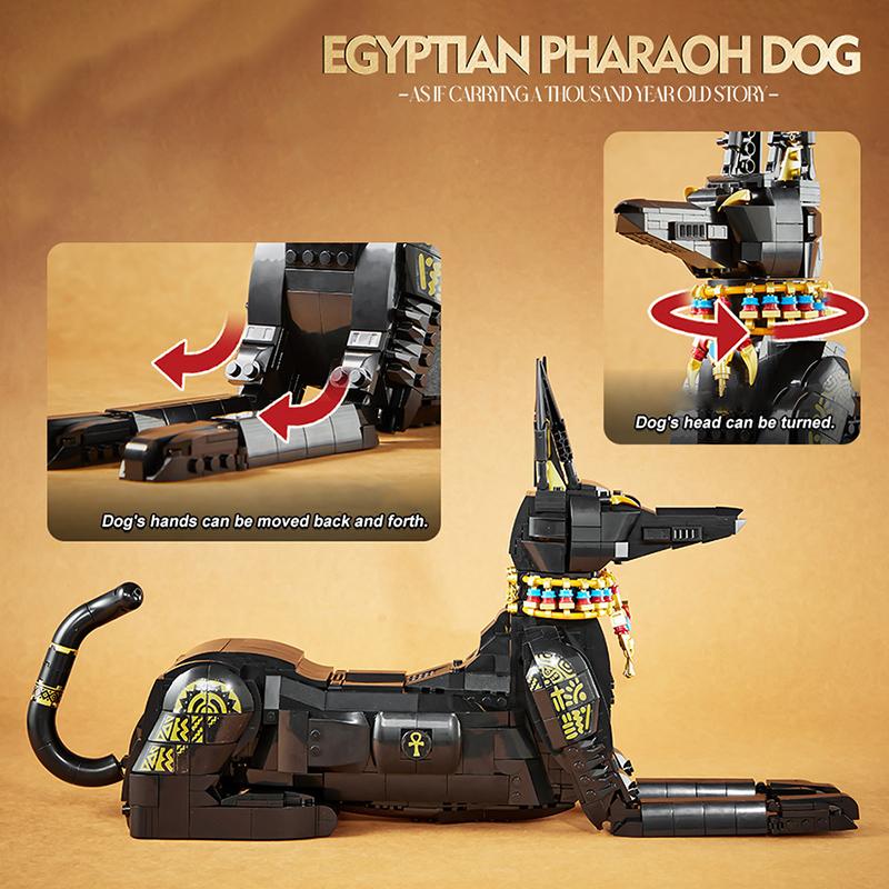 Creative 1208Pcs Mechanical Egyptian Pharaoh Dog Building Blocks MOC Magic Animal Collection Construction Toys For Children Gift