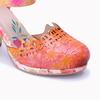 Johnature Genuine Leather Printed High Heels Sheepskin Handmade Retro Colored Women's Sandals