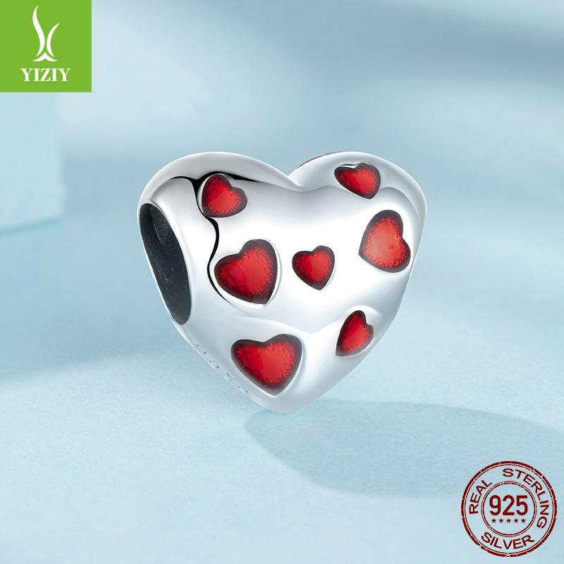 S925 Sterling Silver Red Love Beads Sweet Romantic Heart-Shaped Charm Diy Beads Loose Beads