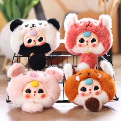Baby Three Animal Series Keychain Kawaii PVC Plush Bag Charm Lovely Raccoon Rabbit Doll for Kids Christmas Gifts Party Favors