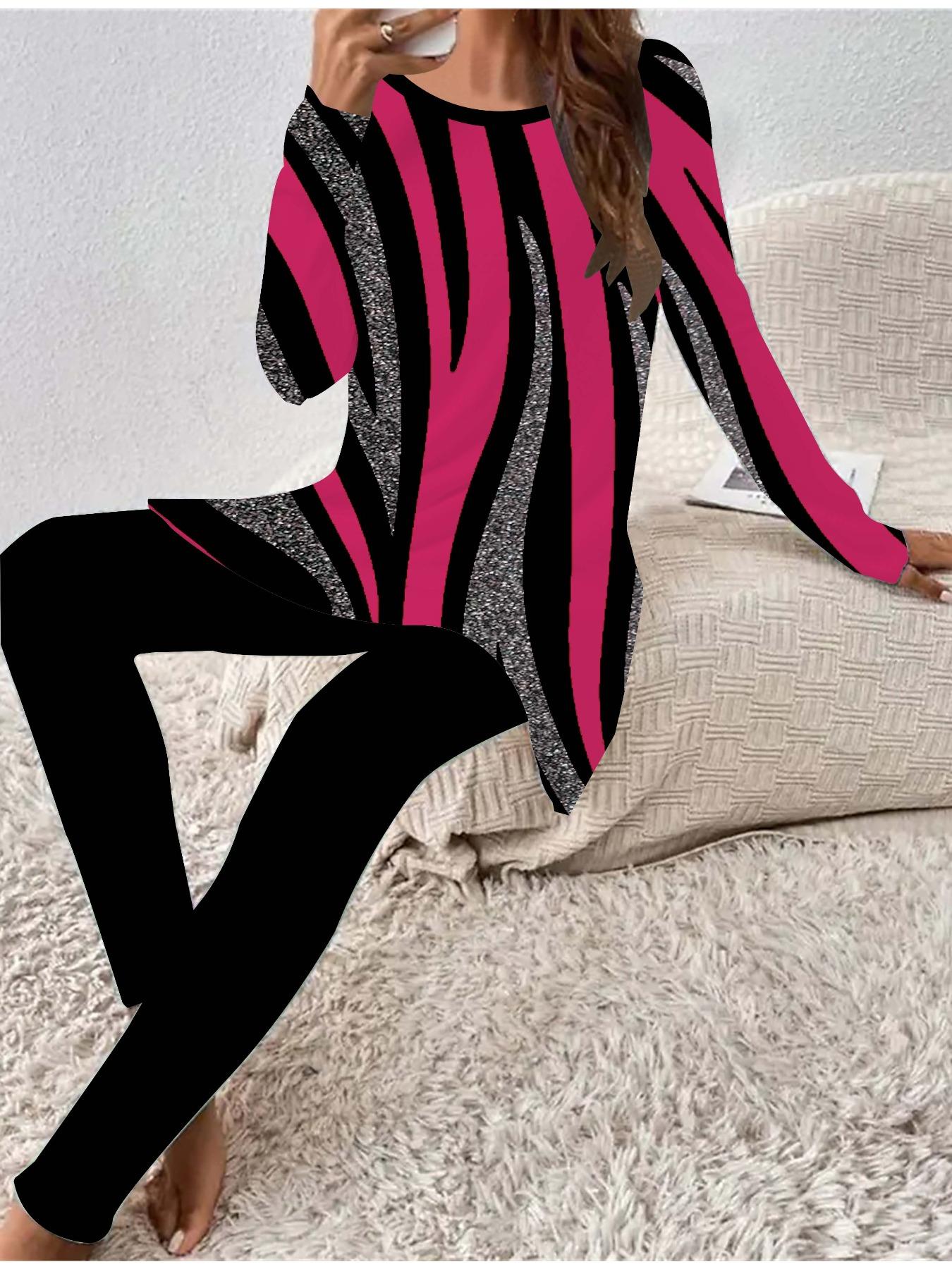 

Евро-американская мода 3D с блестящим принтом женская футболка с длинным рукавом на четыре сезона + длинные брюки комплект из двух предметов. Идеальный подарок на Новый год и Рождество 8XL чёрный