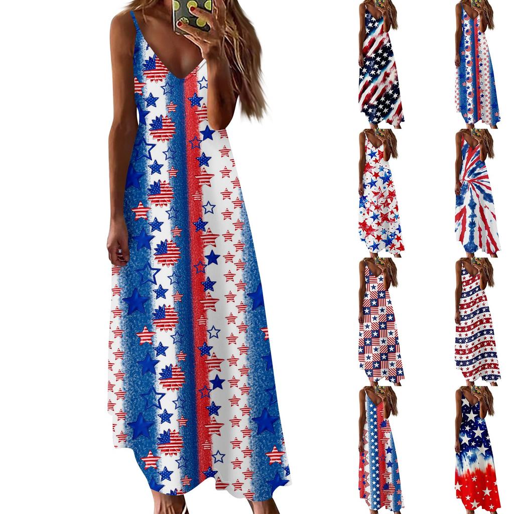 Women's Loose Independence Day Casual Slim V-neck Color Imitation Cotton Fashion Overalls Skirt