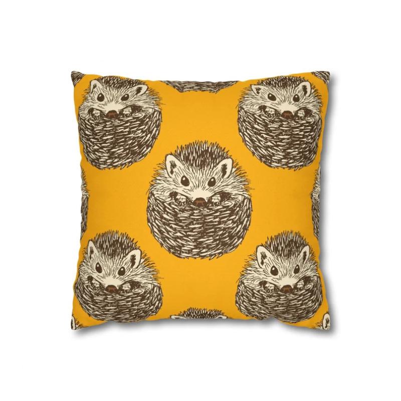 Cute Hedgehog Pattern Double-Sided Throw Pillowcase, Decorative Square Cushion Cover For Sofa And Living Room