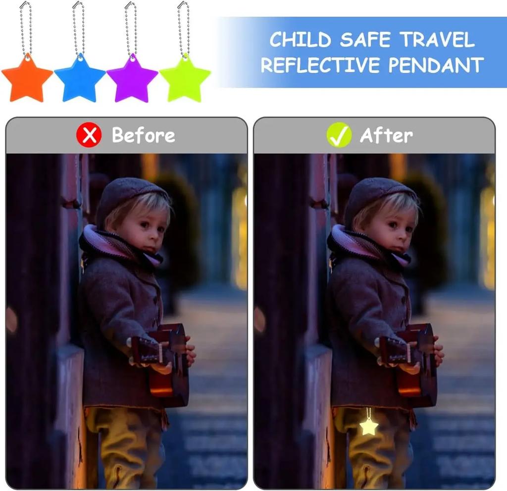 10Pcs Reflective Keychain Pendant with Stars And Gears Child Safety Night Reflectors for Bag Strips And Keyrings