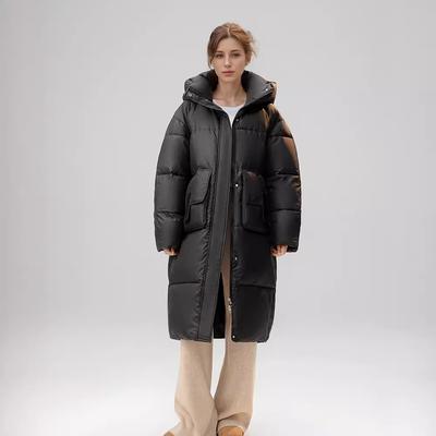 Lockerer Damen-Knieumfang-Kapuzen-Langarm-Warmer Baumwollmantel 2024 Damen-Winterjacke Lässige Kapuzenjacke mit 2 Taschen Baumwolljacke