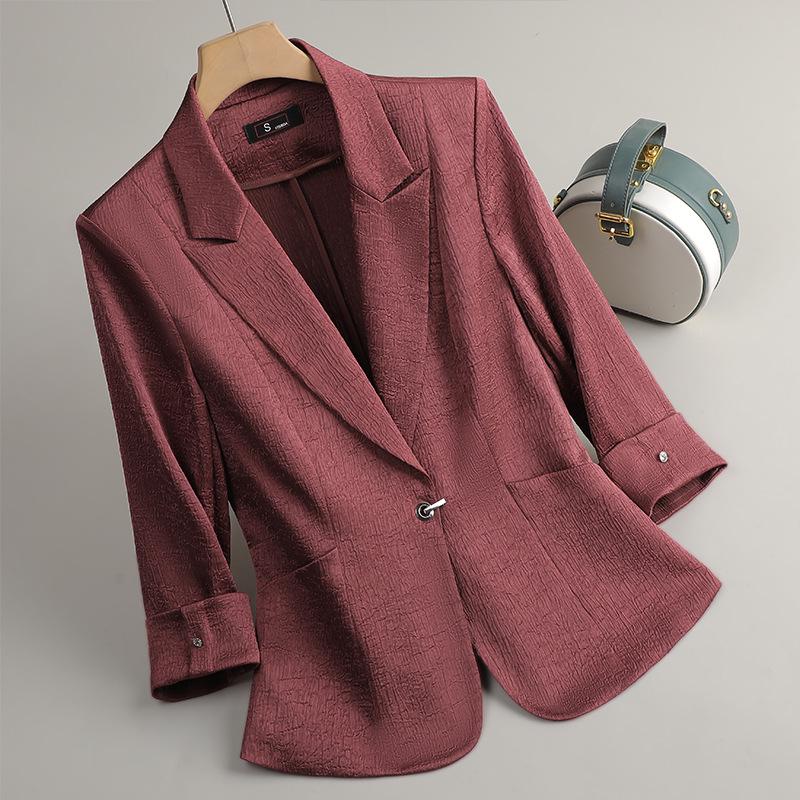 Zihong Women's Angola Red Seven-Sleeve Spring Blazer - High-End, Waist-Hugging Design