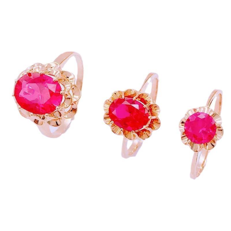 Purple Gold Rose Gold Plated Egg Surface Lace Redstone Ring Exquisite Fashion Foreign Style Ring