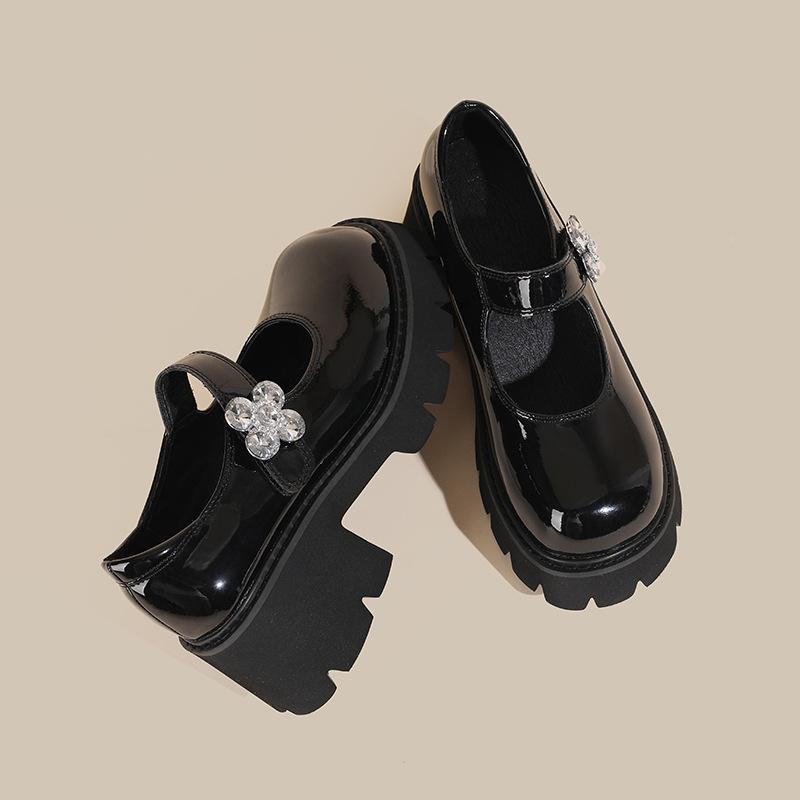 Platform Mary Jane shoes women's new single shoes round head retro one-word buckle uniform shoes small leather shoes