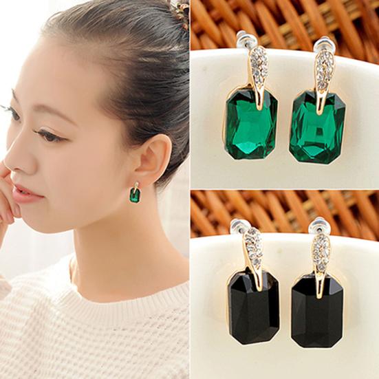 Women Elegant Rectangle Rhinestone Ear Studs Earrings Jewelry Birthday Gift