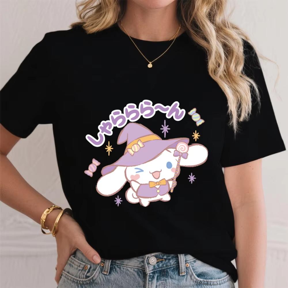 2026 Summer Casual Soft Cotton Cute Cinnamoroll Magic Wizard Print T Shirt for Women Comfy Summer Top Daily Wear