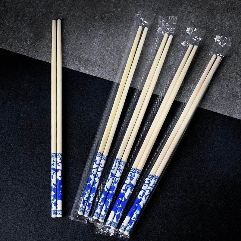 ZISIZ Blue and White Porcelain Disposable Bamboo Chopsticks