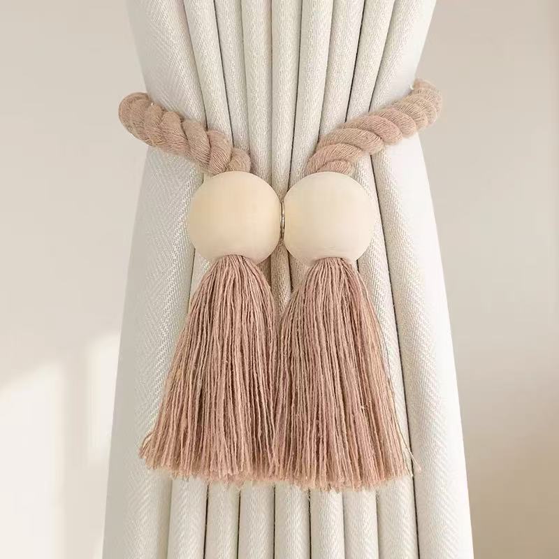 Hand-Woven Solid Wooden Magnetic Knot Buckle Curtain Tiebacks Boho Style Suitable For Living Room Bedroom Home Decoration