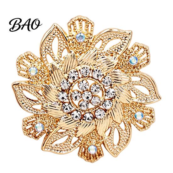 Oxidation Resistant Pins Retro Rhinstone Flower Brooch for Women, Golden Plated Alloy Floral Tone Pin Lapel Pin, Clothing Jewelry Accessories Wedding