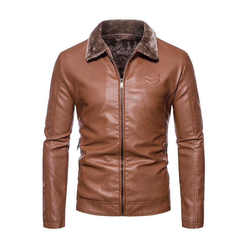 Men's Winter Lapel Leather-Fur PU Jacket - Velvet Lined Business Style