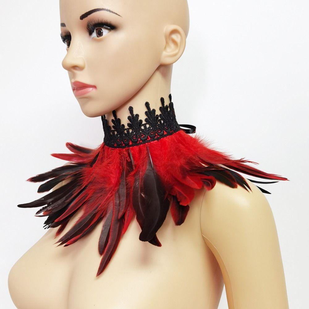 Luxury Natural Stage Performance Punk Cosplay Props Feather Choker Neck Wrap Lace Collar Necklace