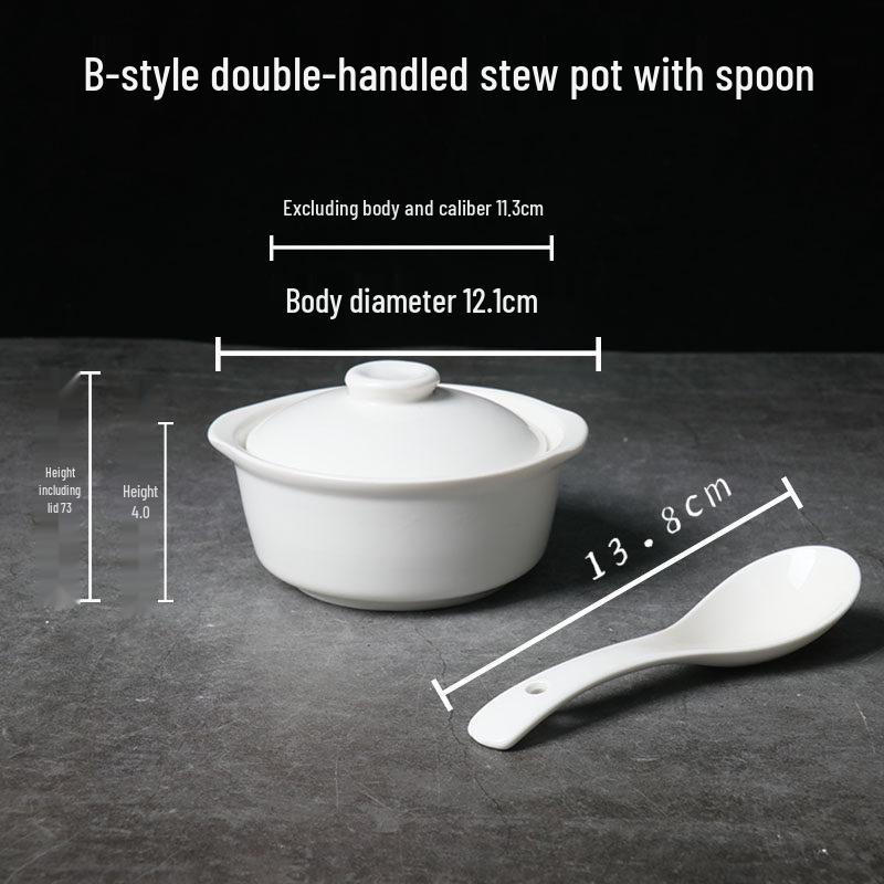 Bird's Nest Ceramic Stew Pot with Lid - Double Boiler Steaming Bowl for Soup & Steamed Egg, Pure White Tableware