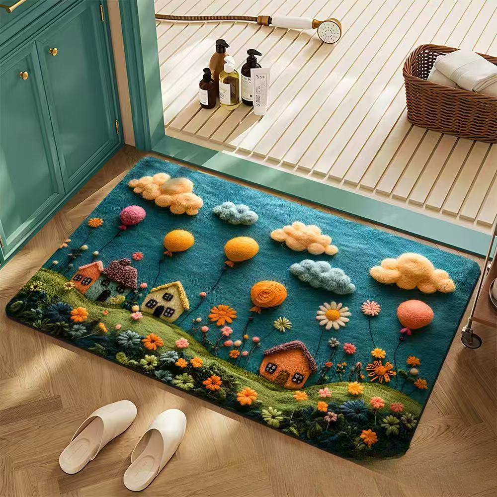 FlowerThickening Bathroom Cashmere Mat Bath Non-slip Carpets In Wash Basin Bathtub  Floor Rug Shower Room Doormat Memory Foam 3D Pad