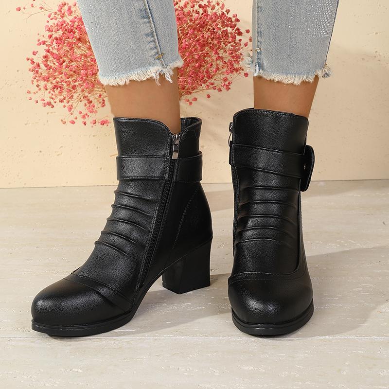 Boty pro maminky Jednoduché boty Měkká podrážka Střední podpatek Jarní Podzimní styl Černé Středního věku Silný podpatek Dámské boty Protiskluzové Středního věku Wo