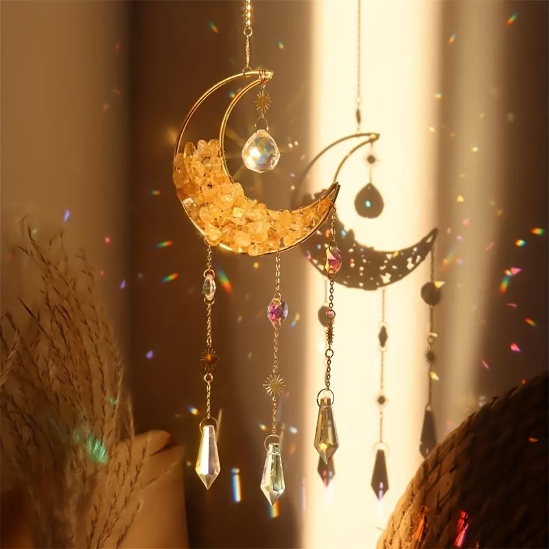 

1pc Amethyst Moon Crystal Suncatcher, half-moon glass prism wind chime, perfect for home, garden and porch decor.