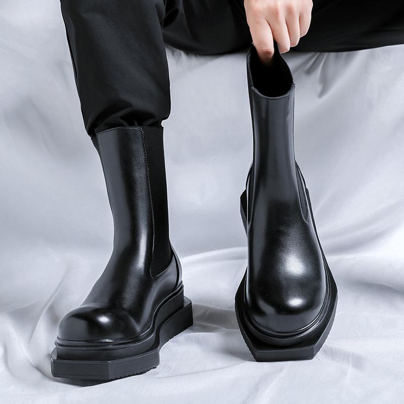 A/w New Classic British Street Style Calf Boots for Men's Black Hombre Daily Party Dress Hight Quality Height Increasing Shoes