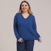 Autumn and Winter Plus Size Women's Solid Colour Simple Woven V-neck Pullover Jumper