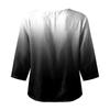 Women's Casual Gradient Print Round Neck 3/4 Sleeve Linen Cotton Blend Top Lightweight Comfortable Fit