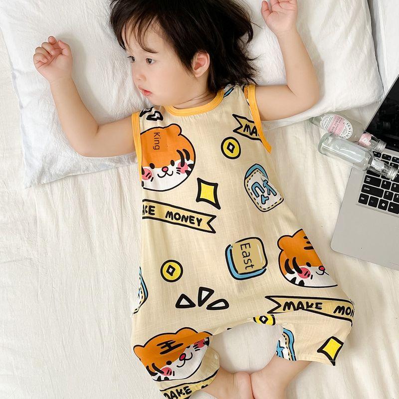 

Cooling Cotton Linen Thin Sleeveless Vest Jumpsuit for Boys, Air-Conditioned Jumpsuit for Girls, One-Piece Crawling Suit Tiger L Size (Recommended Height 90-110cm)