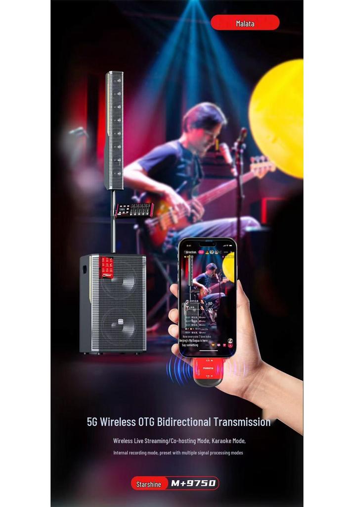 Wanlida M+9750 Outdoor Professional Live Streaming Speaker for K Song Performance and High-Power Square Dance.