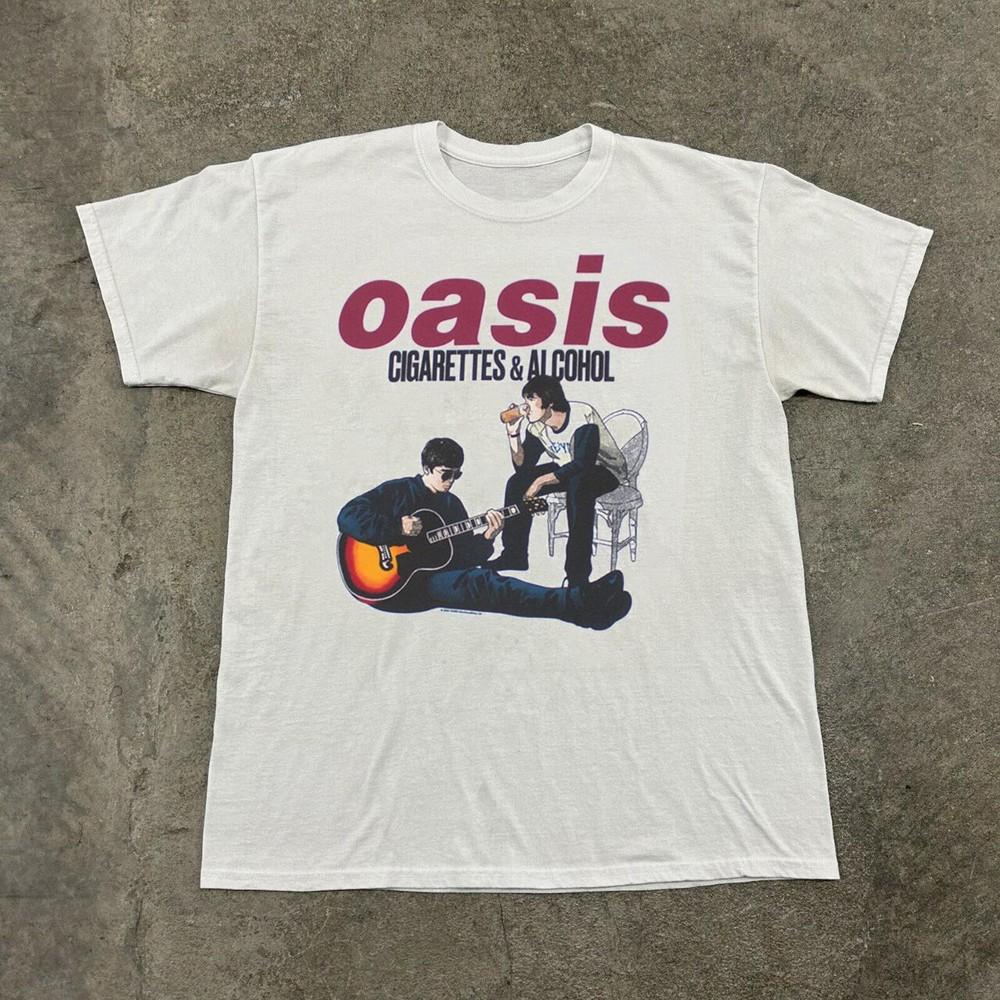 Rare Oasis Cigarettes & Alcohol Illustration Unisex White T-shirt, Size S-5XL Unisex T-Shirt M