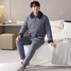 Pajamas Men'S Winter Three-Layer Thickened And Velvet Woven Pure Cotton Padded Autumn And Winter Mid-Dad Warm Loungewear