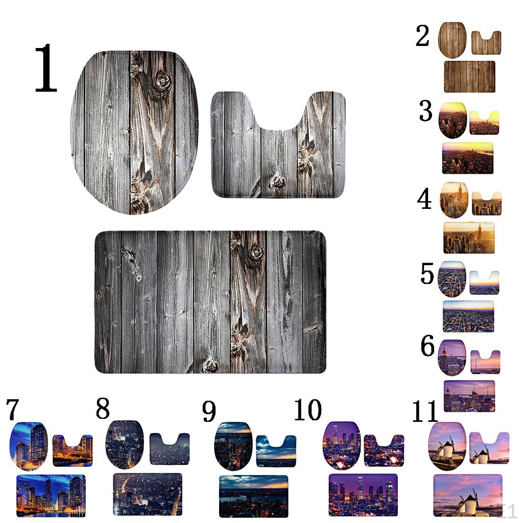 Flanell Badrumsmatta Set Badmatta Toalettlockskydd 3 st