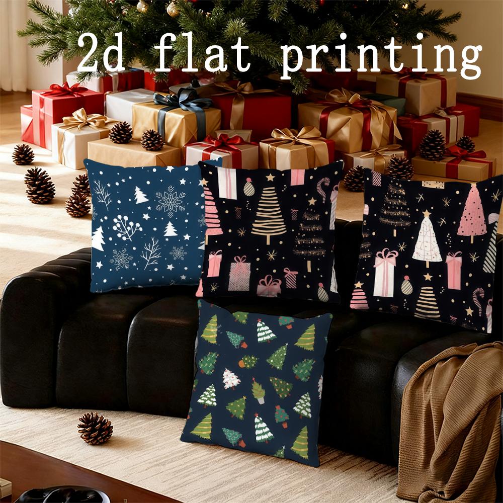 Home Decor Winter Snowflakes & Trees Pillowcase Suitable For Sofa Bedroom Car Pillow Cover Cushion Rectangular Back Cushion