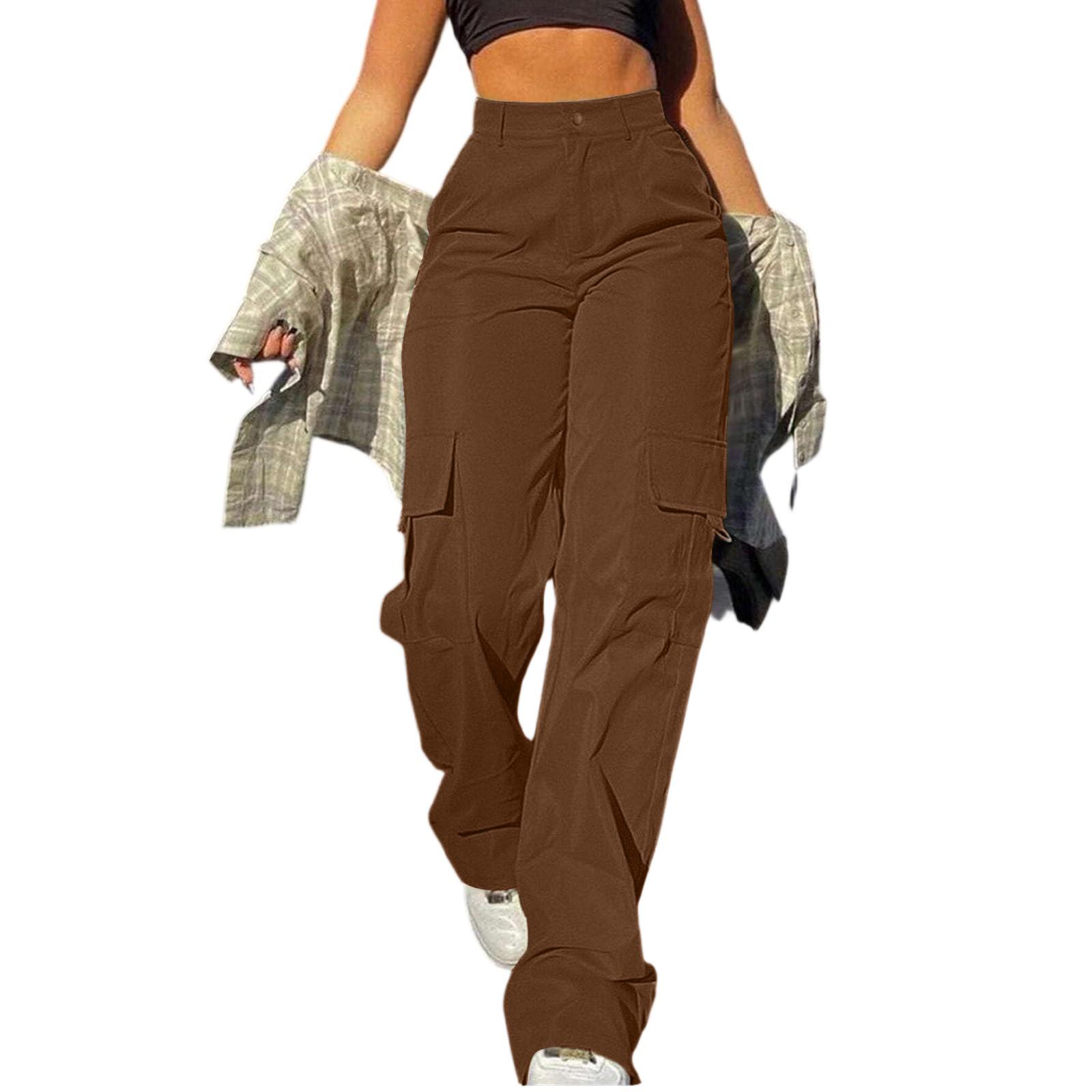 

Женские повседневные легкие походные брюки с высокой посадкой, без пояса, прямого кроя, свободные, с 4 карманами, брюки карго S коричневый