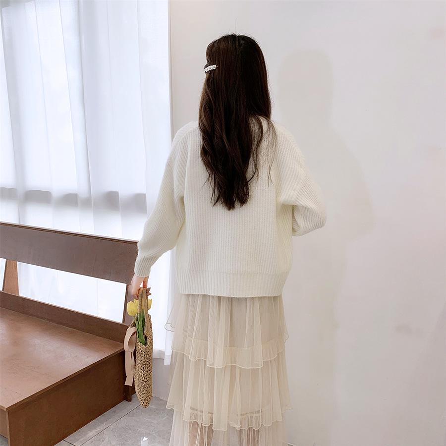 Lazy Style V-Neck Knit Cardigan: Loose-Fit, Long-Sleeve, Single-Breasted Sweater for Spring and Autumn