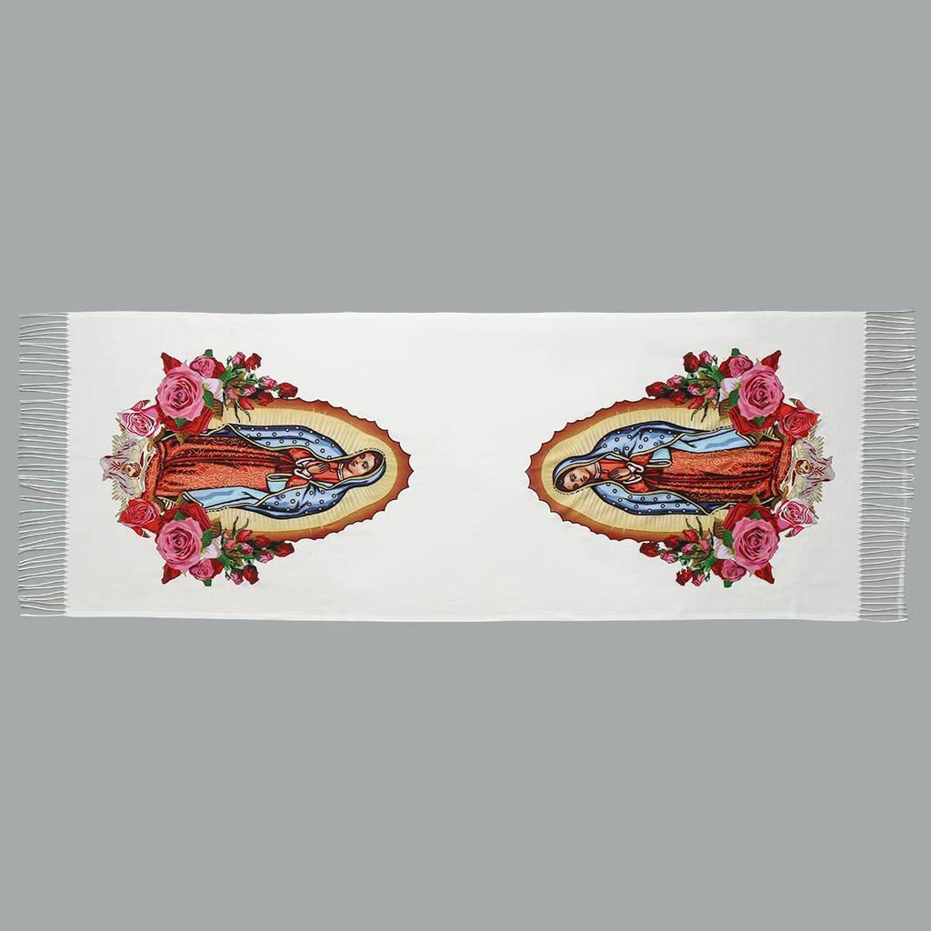 Printed Virgin Mary Of Guadalupe Scarf Men Women Winter Fall Warm Scarves Mexico Catholic Saint Shawl Tassels Wrap