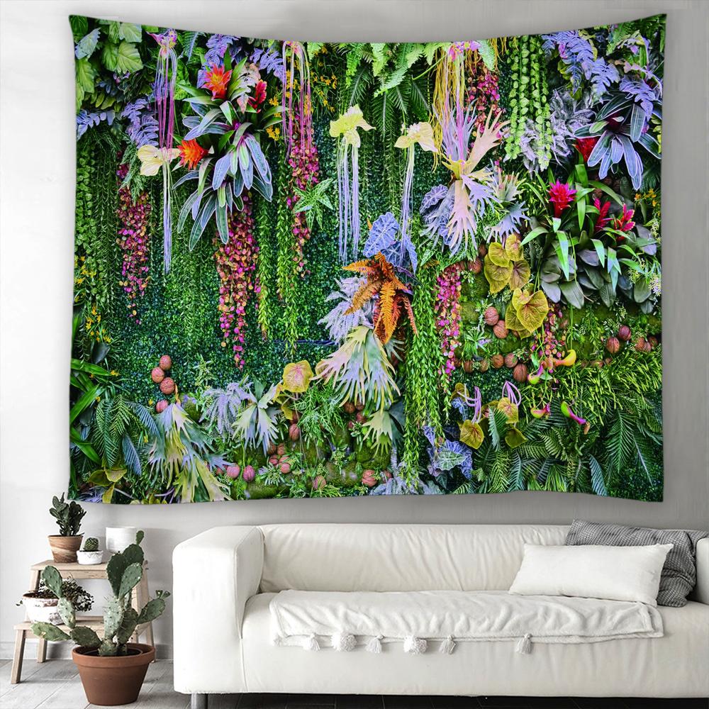 Tropische Pflanze Gras Tapisserie Blume Grüne Pflanze Wandbehang Tuch Böhmische Wandteppiche Kunst Wohnkultur Druck Teppich Yoga-Matte