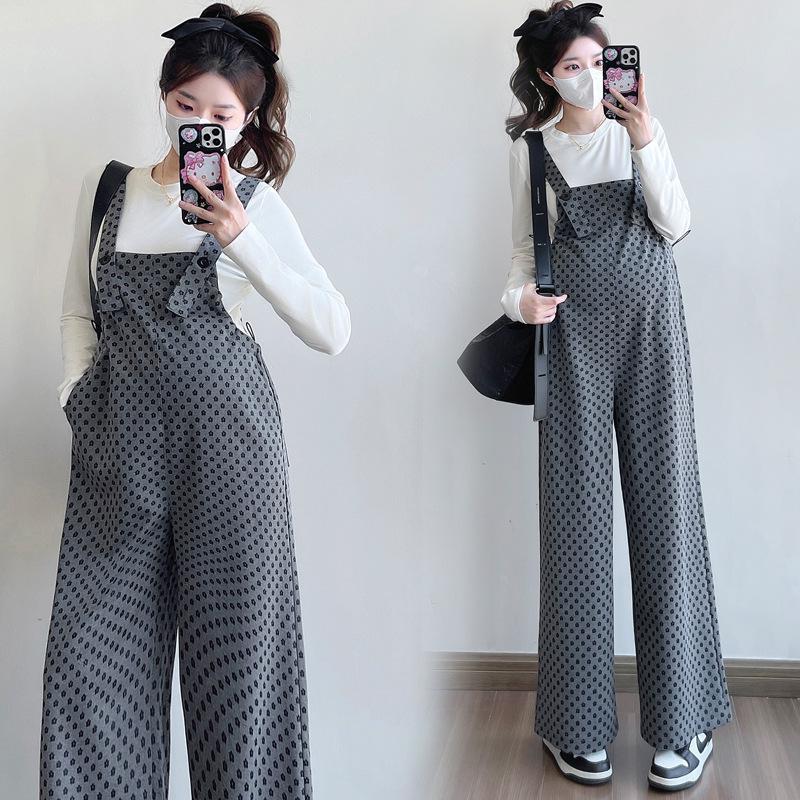 

Spring Floral Maternity Overalls: Plus Size Loose Wide-Leg Casual Pants M (Recommended 90-110 lbs)
