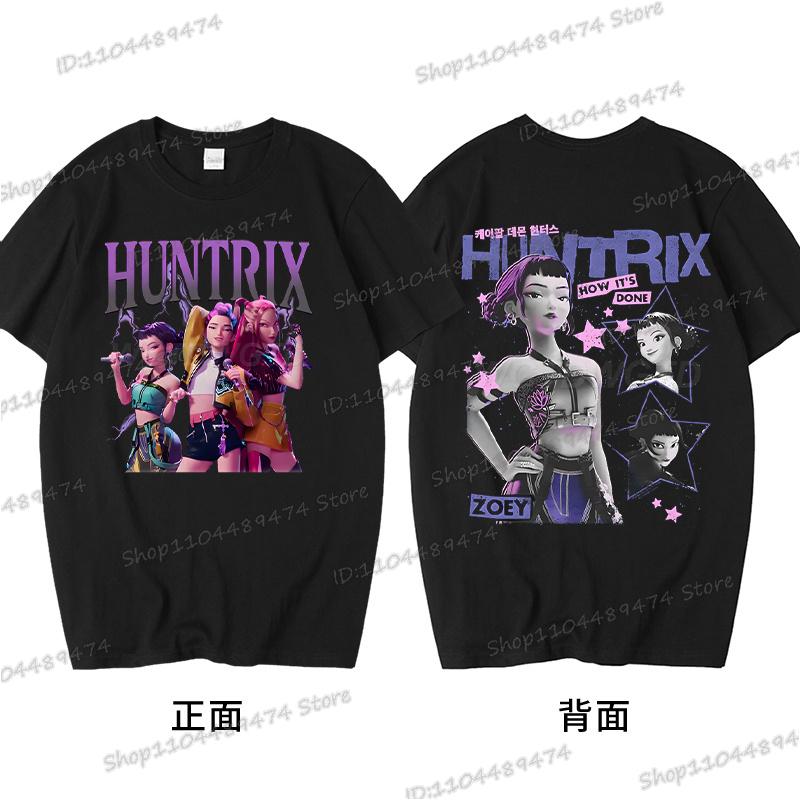 KPop Demon Hunters Rumi Zoey Miba T-shirt Men Korean Anime T Shirt Cartoon High Quality Cotton Tshirt Fashion KPop Tee Female