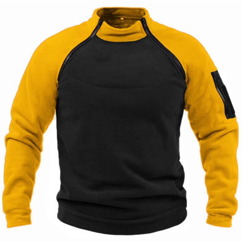 Stand-up Collar Men's Sweatshirt Spring and Autumn Loose Double-sleeved Color-blocking Outdoor Warm Top