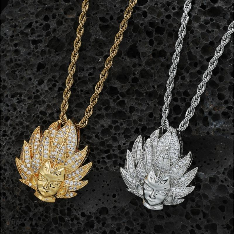 Hip Hop Style Copper Set with Zircon Wukong Pendant Fried Dough Twists Chain European and American Personality Men's Necklace Hip Hop Jewelry