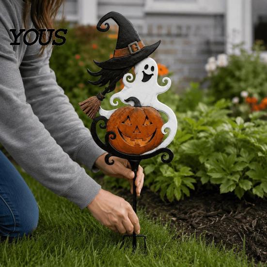 Metal Courtyard Ornaments Halloween Garden Stake, Witch Pumpkin Yard Rust-Proof Outdoor Holiday Decor Decoration for Lawn Patio Porch Pathway,