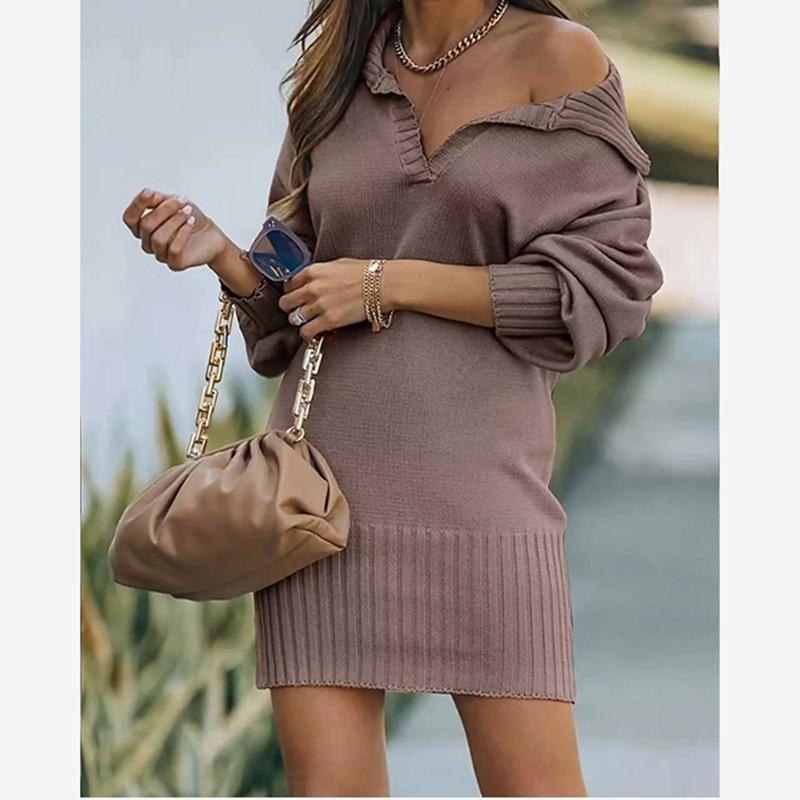 DAFIFY Women's Fashion Casual Fall Winter Solid Color Print Long Sleeve POLO Neck Sweaters