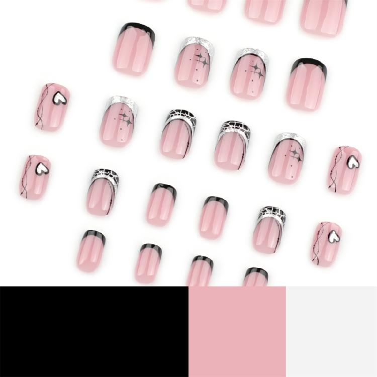 Valentine's Day Press On Nail Short Square False Nail Winter Nail with Heart Designs Stick On Nail Artificial Nail 24Pcs