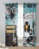 Rock Music Speaker Guitar Sheer Curtains for Living Room Decoration Window Curtains for Kitchen Tulle Voile Organza Curtains