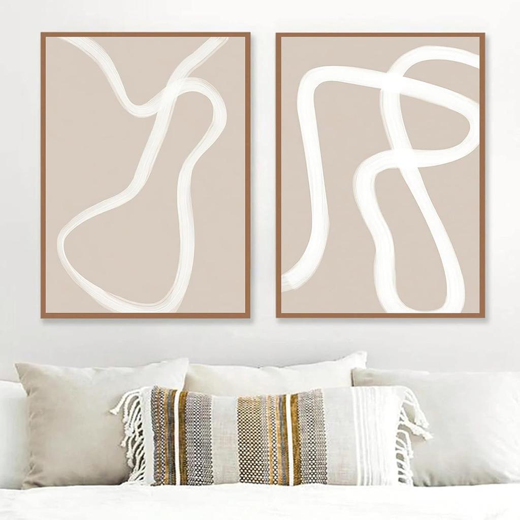 VLOLIFE Boho Trendy Poster Print Art Beige White Line Canvas Paintings Wall Abstract Prints Minimalist Decoration For Living Room Home Frameless,